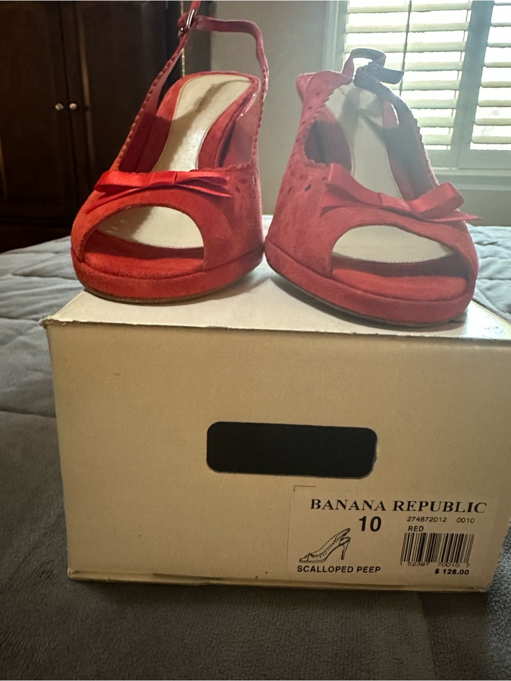 Banana Republic Red Suede Peep-Toe Slingback Heels with Bow - Picture 2 of 7